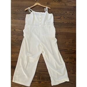 Old Navy Women XL Ivory Linen Blend Wide Leg Overall Jumpsuit Sleeveless Beach